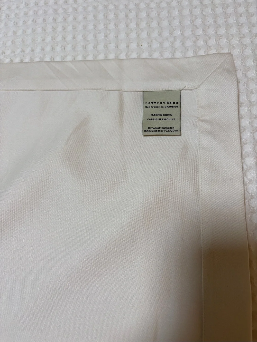 Pottery Barn Cream NWOT Cream 100% Cotton Table Runner 16” X 126”